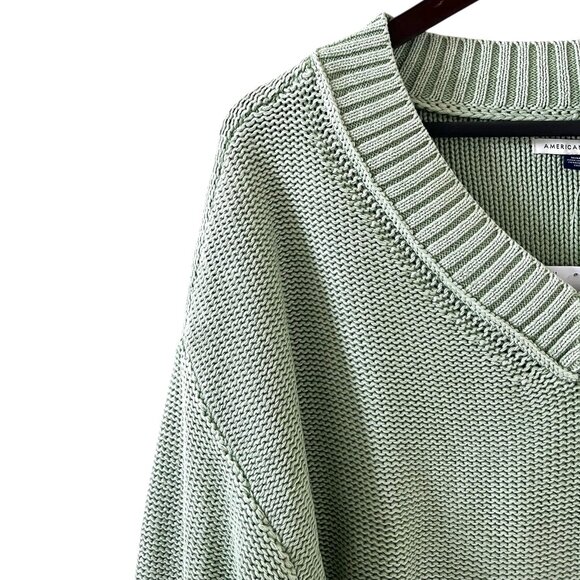 American Eagle NEW Long Weekend V-Neck Sweater In Green Size M - Picture 6 of 15